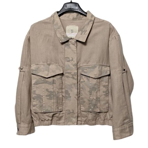 Anthropologie HEI HEI Khaki Camo Linen Cropped Jacket L - Picture 3 of 10